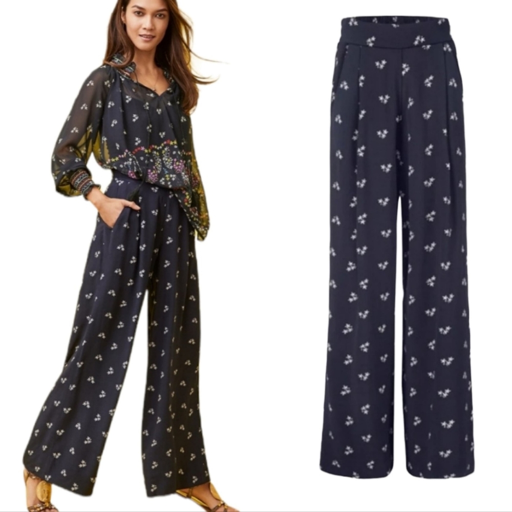 CAbi Navy Floral Wide Leg Pants